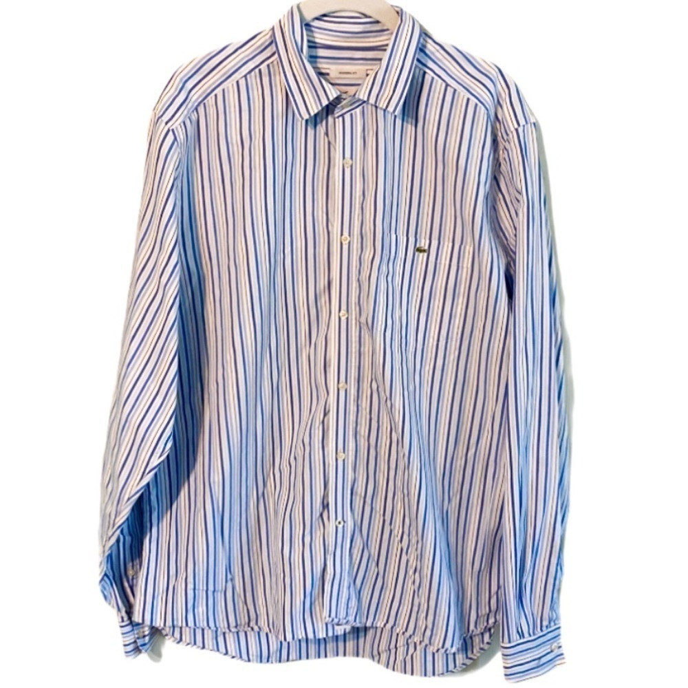Lacoste blue white striped button down dress shirt